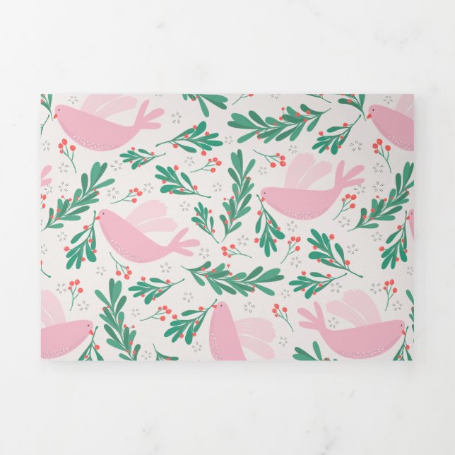 Handmade Christmas Dove of Peace Olive Branch Dreifach Gefaltete Urlaubskarte (Cover)