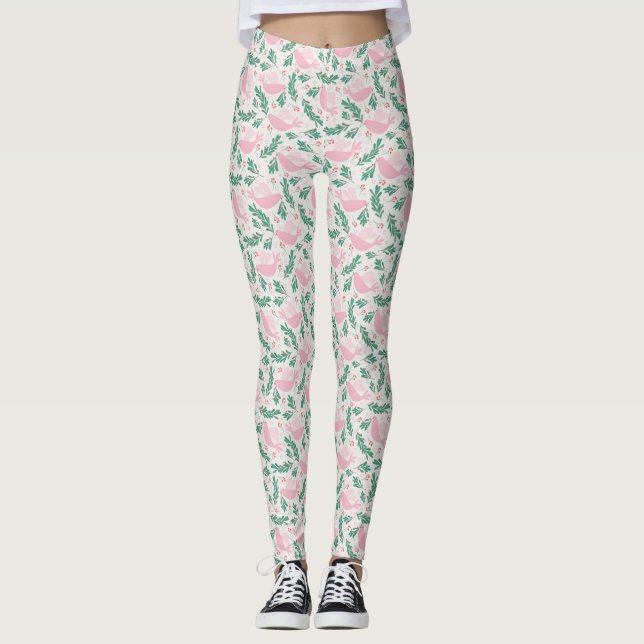 Handmade Christmas Dove of Peace Olive Branch Leggings (Vorderseite)
