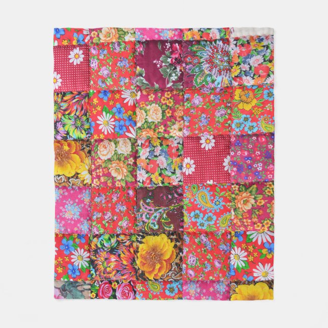 Handmade Floral Patchwork Quilt Hintergrund Fleecedecke (Vorderseite)