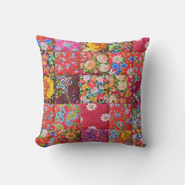 Handmade Floral Patchwork Quilt Hintergrund Kissen (Vorderseite)