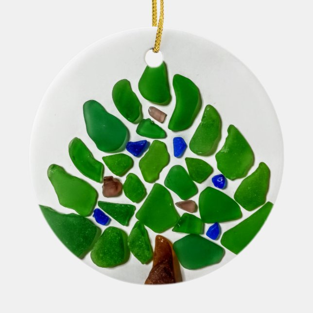 Handmade Green Sea Glass Weihnachtsbaum Keramikornament (Vorne)