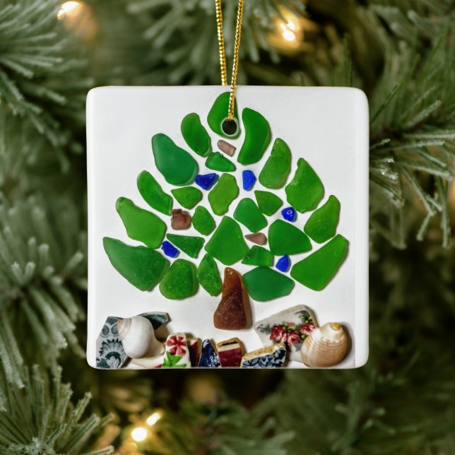 Handmade Green Sea Glass Weihnachtsbaum Keramikornament (Baum)