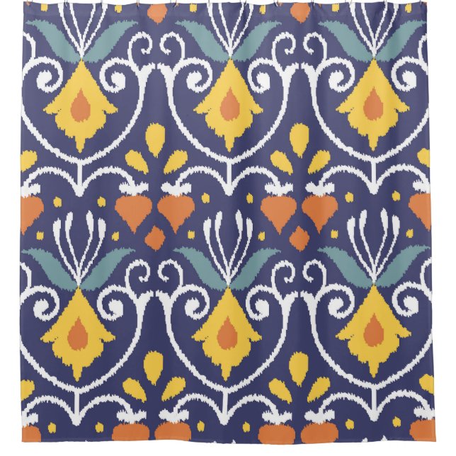 Handmade Ikat: Ethnic Boho Fabric Duschvorhang (Vorderseite)