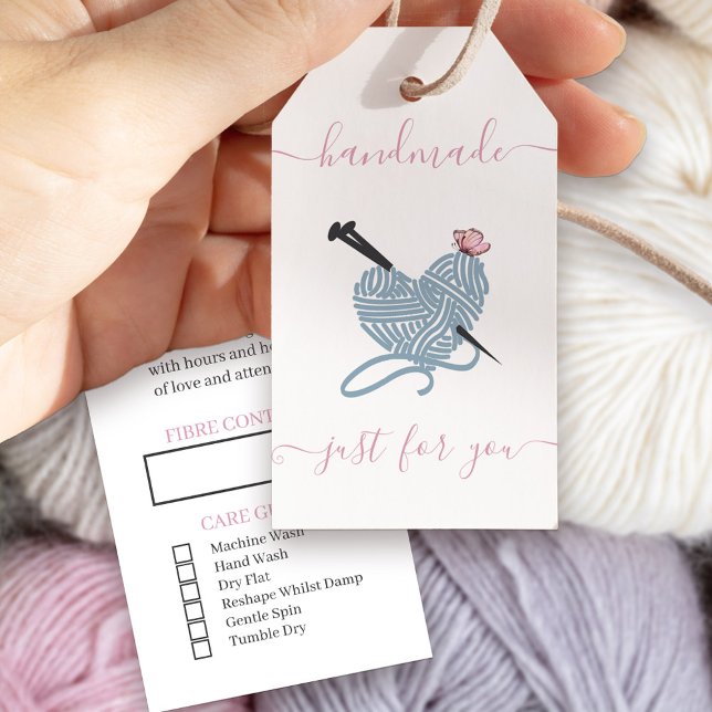 Handmade just for You - Liebe Herz Garne Geschenkanhänger (Handmade just for you .. special gift tags with after care instructions on the back)