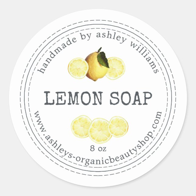 Handmade Lemon Soap Bio Business Runder Aufkleber (Vorderseite)