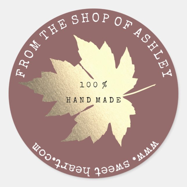 Handmade Logo Name Mapfelleaf Web Red Bin Gold Runder Aufkleber (Vorderseite)