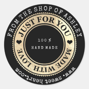 Handmade Logo Name Web Heart Liebe Black Gold Wow Runder Aufkleber