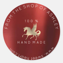 Handmade Logo Name Web Horse Burgundy Gold Runder Aufkleber