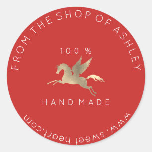 Handmade Logo Name Web Pegasus Pferd Red Gold Runder Aufkleber