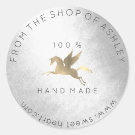 Handmade Logo Name Web Pegasus Pferd Silver Gold Runder Aufkleber