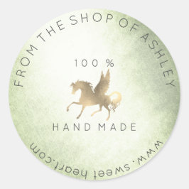 Handmade Logo Name Web Pegasus Pferdeminze Gold Runder Aufkleber