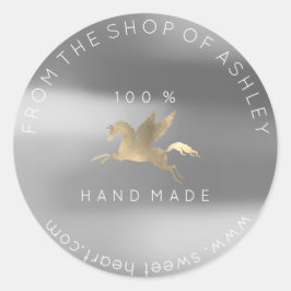 Handmade Logo Name Web Pegasus Silver Grau Gold Runder Aufkleber
