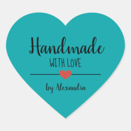 Handmade mit Liebe aquamarines Skript personalisie Herz-Aufkleber