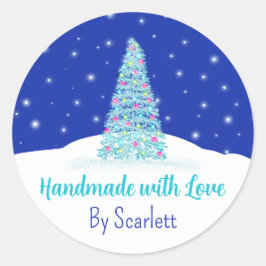 Handmade mit Liebe Blue Christmas Tree Runder Aufkleber