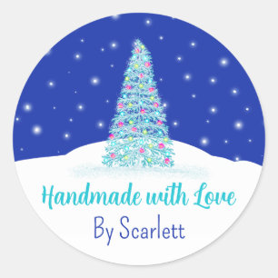 Handmade mit Liebe Blue Christmas Tree Runder Aufkleber