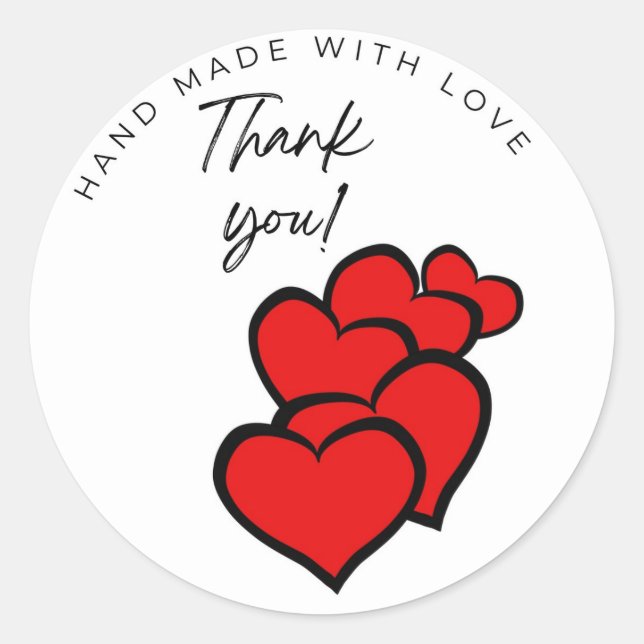 Handmade mit Liebe Dankeschön Rotherzen Sticker (Vorderseite)