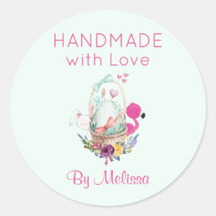 Handmade mit Liebe Egg Flamingo & Bunny Runder Aufkleber