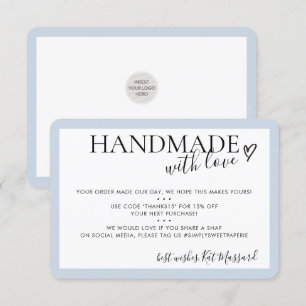 HANDMADE MIT LIEBE Einsetzen Moderne Babyblau Dankeskarte