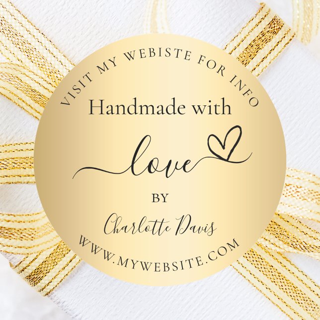 Handmade mit Liebe Gold-Name-Website Runder Aufkleber (Von Creator hochgeladen)
