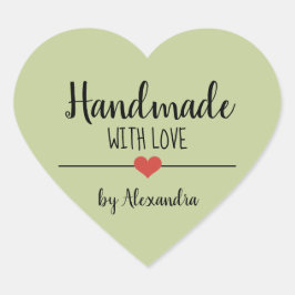 Handmade mit Liebe-Grün-Skript Herz-Aufkleber