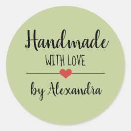 Handmade mit Liebe-Grün-Skript Runder Aufkleber