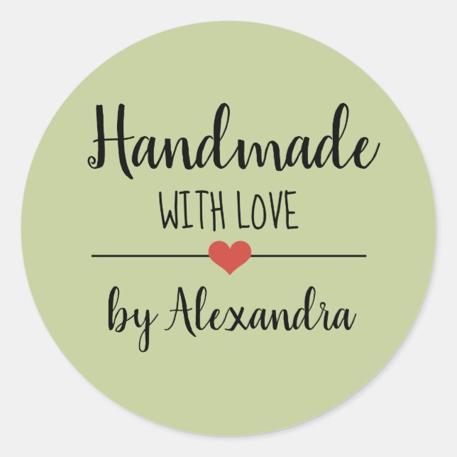 Handmade mit Liebe-Grün-Skript Runder Aufkleber (Vorderseite)