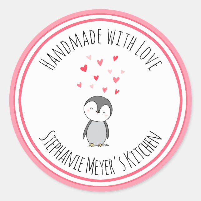 Handmade mit Liebe Han gezeichnet Niedlichen Pingu Runder Aufkleber (Vorderseite)