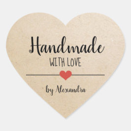 Handmade mit Liebe-kraft-Skript personalisiert Herz-Aufkleber