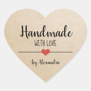 Handmade mit Liebe-kraft-Skript personalisiert Herz-Aufkleber