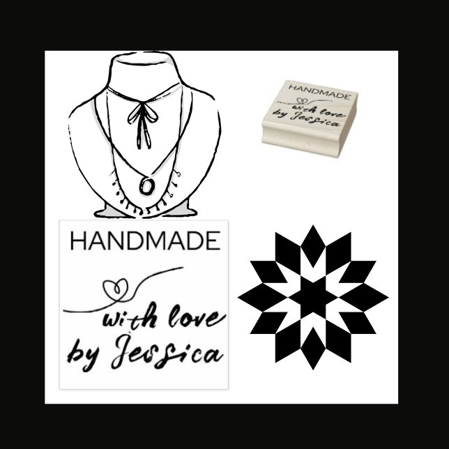 Handmade mit Liebe nach Name Herz Gummistempel (Handmade with Love by Jessica (add your name))