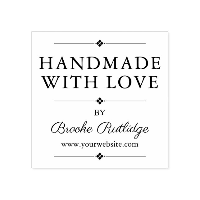 Handmade mit Liebe - Name und Website Gummistempel (Prägung)