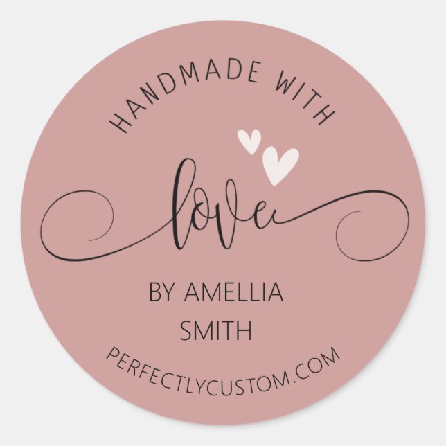 Handmade mit Liebe Name URL Business Runder Aufkleber (Vorderseite)