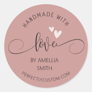 Handmade mit Liebe Name URL Business Runder Aufkleber