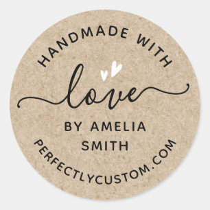 Handmade mit Liebe Namen URL Kraft Look Runder Aufkleber