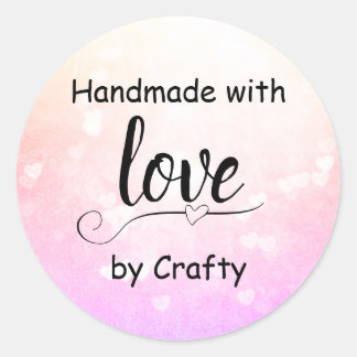 Handmade mit Liebe Pink Ombre Herz Personalisiert Runder Aufkleber