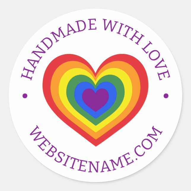 Handmade mit Liebe Rainbow Heart Custom Website Runder Aufkleber (Vorderseite)