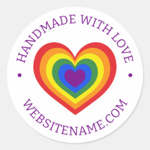 Handmade mit Liebe Rainbow Heart Custom Website Runder Aufkleber