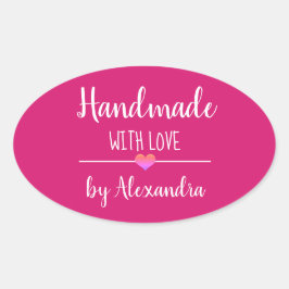 Handmade mit Liebe-Rosa-Skriptname Ovaler Aufkleber