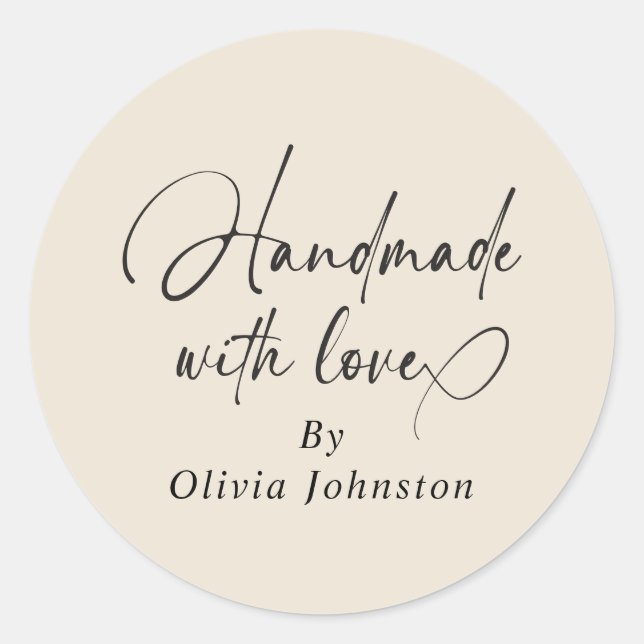 Handmade mit Liebe Script für kleine Unternehmen | Runder Aufkleber (Vorderseite)