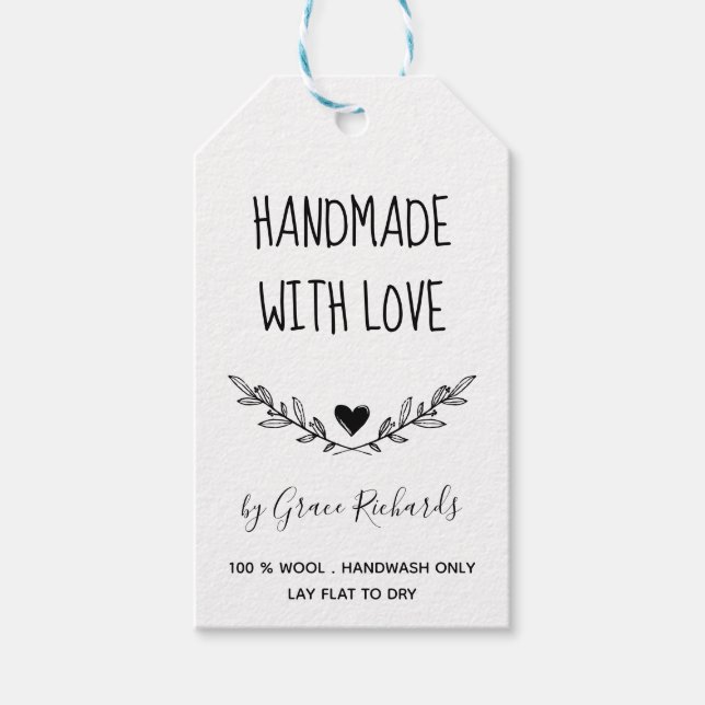 Handmade mit Liebe Twigs Herz Niedlich Geschenkanhänger (Vorderseite)