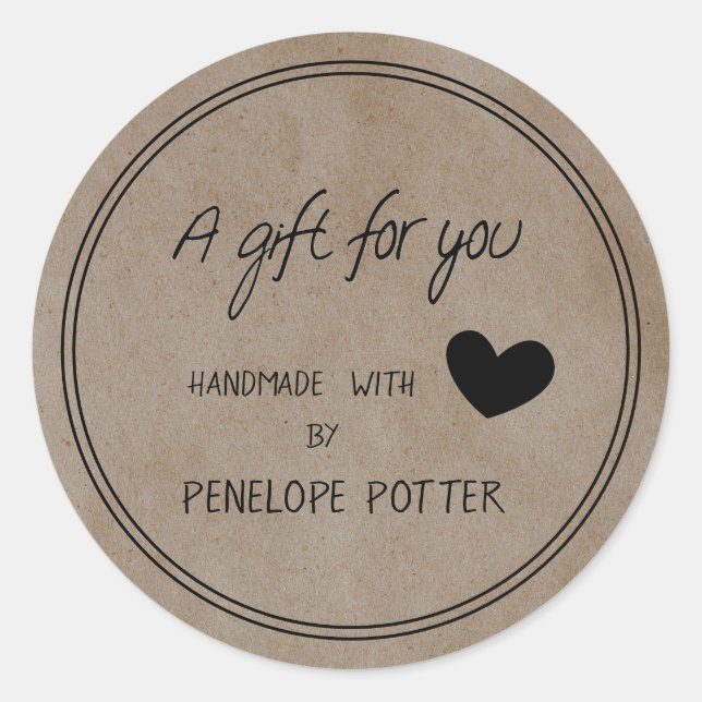 Handmade mit Liebe von Ihrem Namen Kraft Geschenke Runder Aufkleber (Vorderseite)