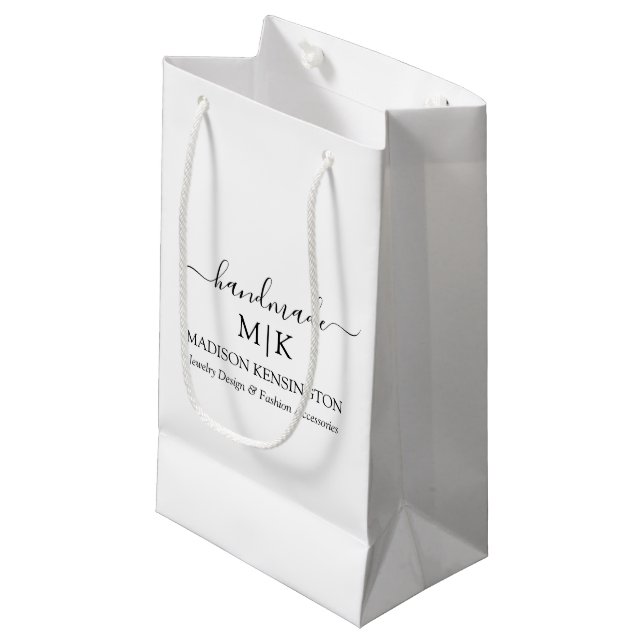 Handmade Monogram oder Add-Logo-Geschäft Kleine Geschenktüte (Vorderseite Schrägansicht)