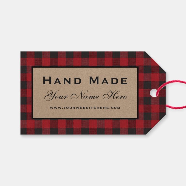Handmade Red Kariert Kraft Tags Geschenkanhänger (Vorderseite (Horizontal))