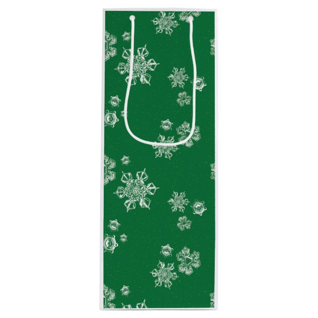 Handmade Snowflake Flurries - Bright Green & White Geschenktüte Für Weinflaschen (Vorderseite)