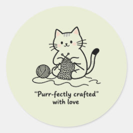 Handmade Textile Art Cat Knitting Graphic Art Runder Aufkleber