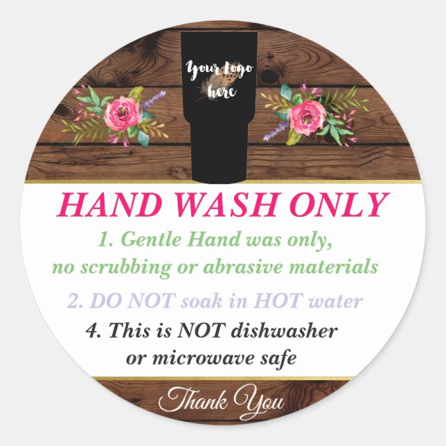 Handmade Tumbler Waschanleitung für Glitzer Runder Aufkleber (Vorderseite)