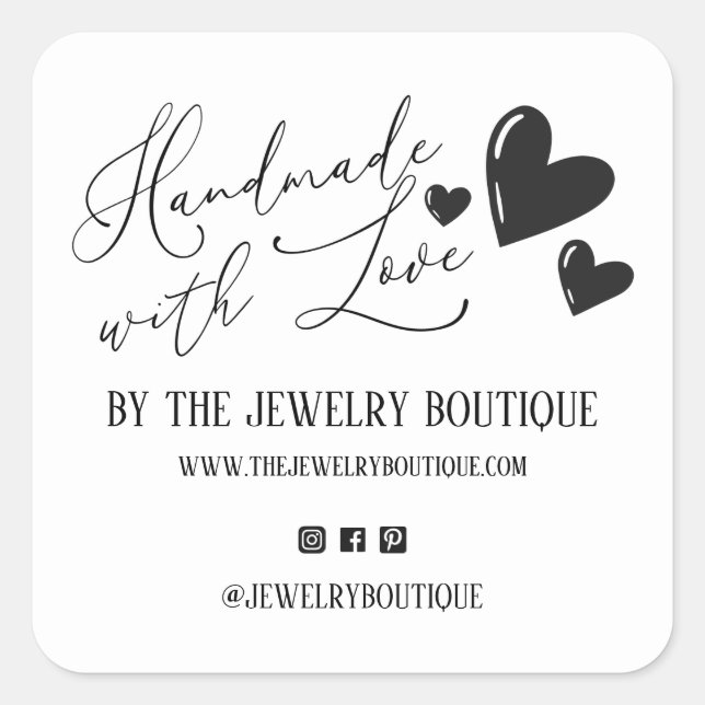 Handmade with Liebe Hearts Script Etsy Zuhause Cra Quadratischer Aufkleber (Vorderseite)