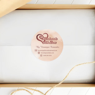Handmade with love Business Beige & Wine Red Heart Runder Aufkleber