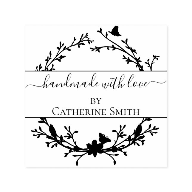 Handmade with Love flower Rubber Stamp Permastempel (Design)