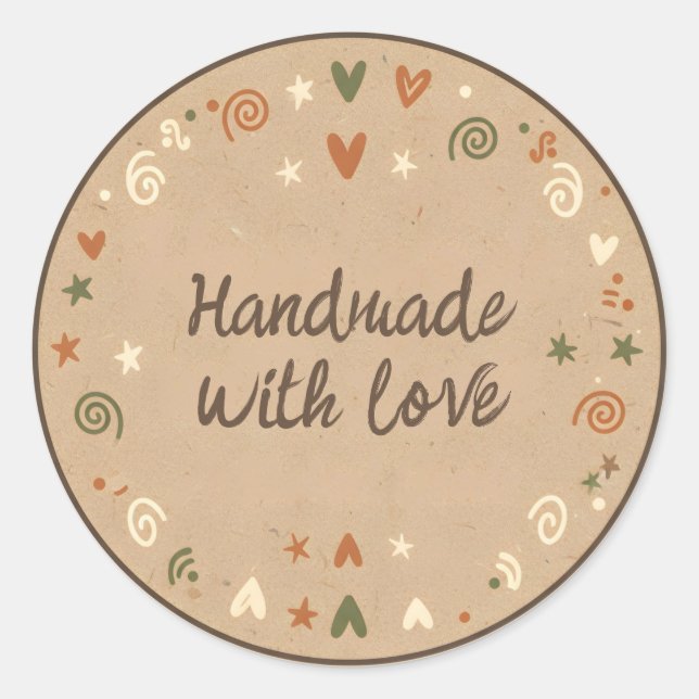 Handmade with Love Kraft Paper Texture Runder Aufkleber (Vorderseite)